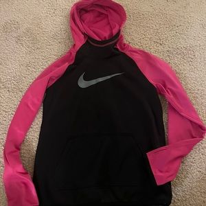 Nike Dri Fit youth large black and pink sweatshirt, only worn once. Thumb holes